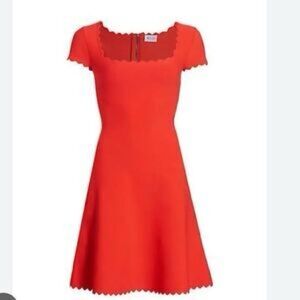 Milly Bright Red Scalloped Neck Fit & Flare Mini Dress
